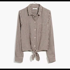Madewell Flannel Tie-Front Shirt in Gingham Check | Size X-Small
